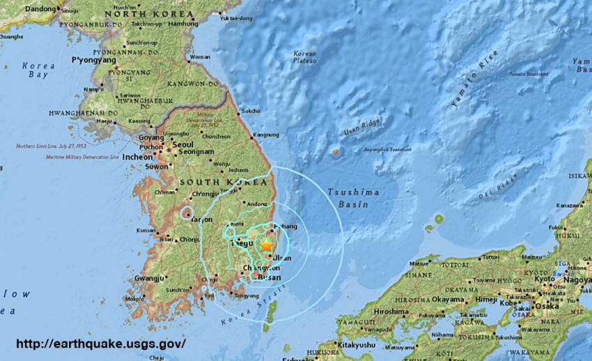 แผ่นดินไหวที่เกาหลีใต้ ขนาด 5.4 จุดศูนย์กลางเมืองคยองจู ห่างโซล 371 กม.
