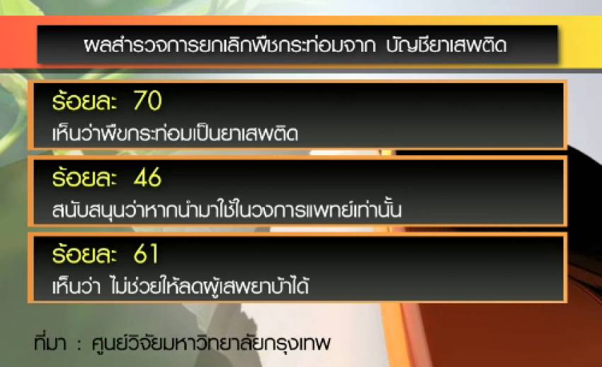 ป.ป.ส.ยื่น 5 ข้อสรุป ถอด "ใบกระท่อม" พ้นบัญชียาเสพติด-คนกรุงเทพฯ เชื่อไม่ช่วยลดปัญหา