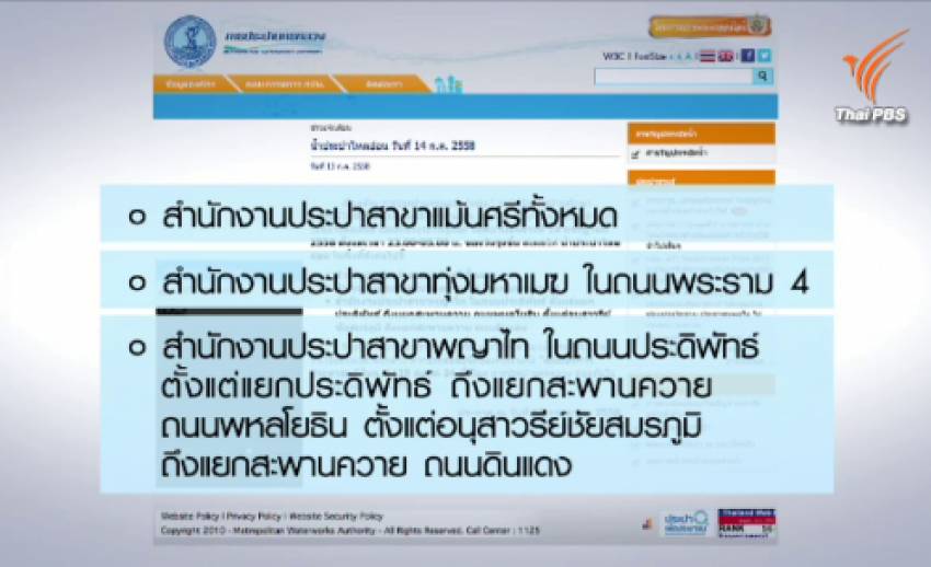 น้ำประปาไหลอ่อนบางพื้นที่ของกรุงเทพฯ วันพรุ่งนี้