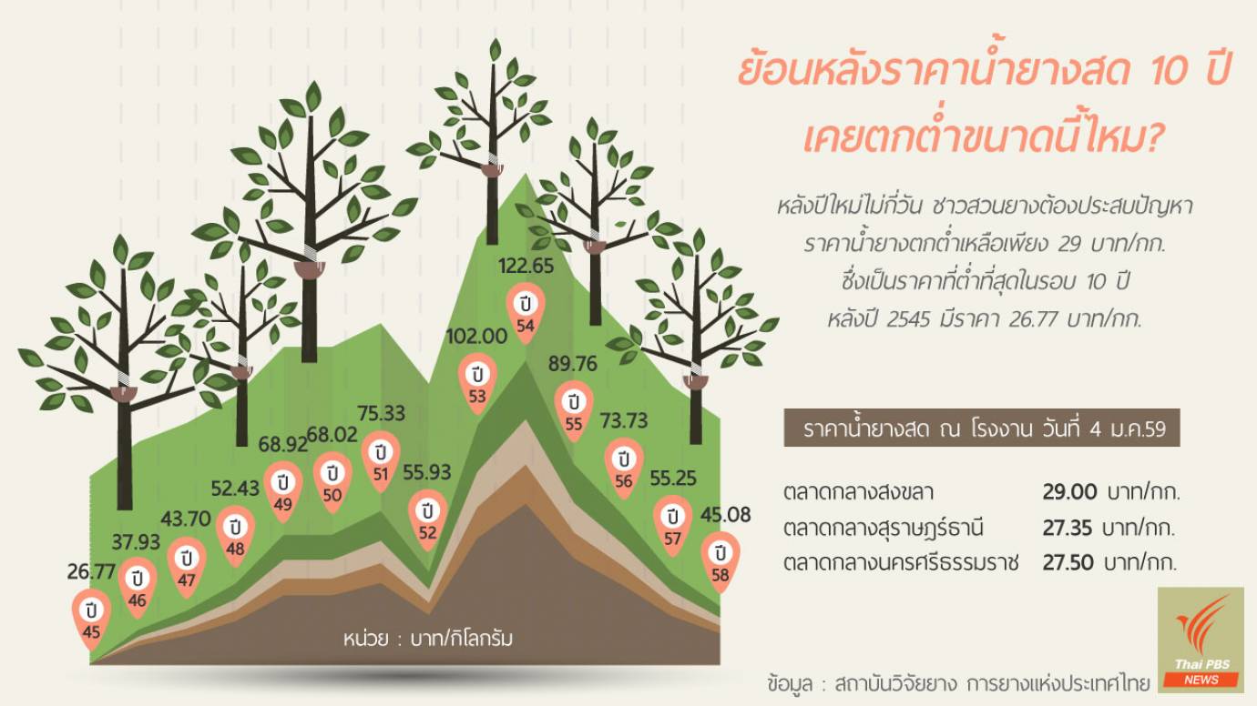 ย้อนหลังราคาน้ำยางสด 10 ปี เคยตกต่ำขนาดนี้ไหม?