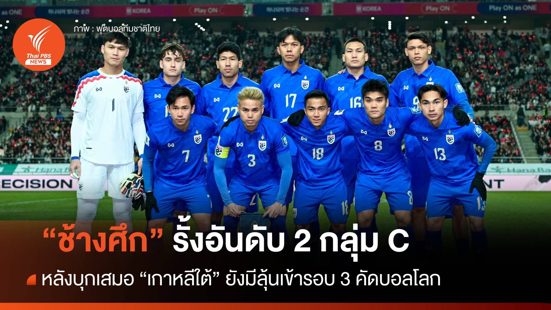 ไทยรั้ง อันดับ 2 กลุ่ม C หลังบุกเสมอ "เกาหลีใต้" ยังมีลุ้นเข้ารอบ 3 คัดบอลโลก