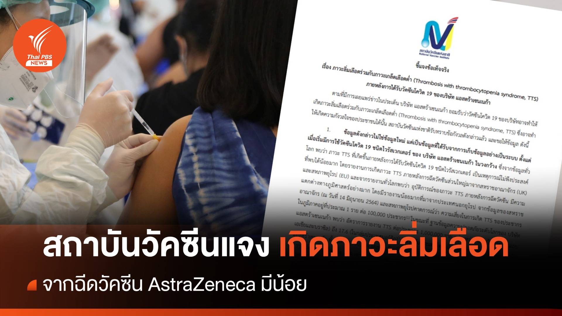 สถาบันวัคซีน แจงเกิดภาวะลิ่มเลือด-เกล็ดเลือดต่ำ จากวัคซีน AstraZeneca มีน้อย