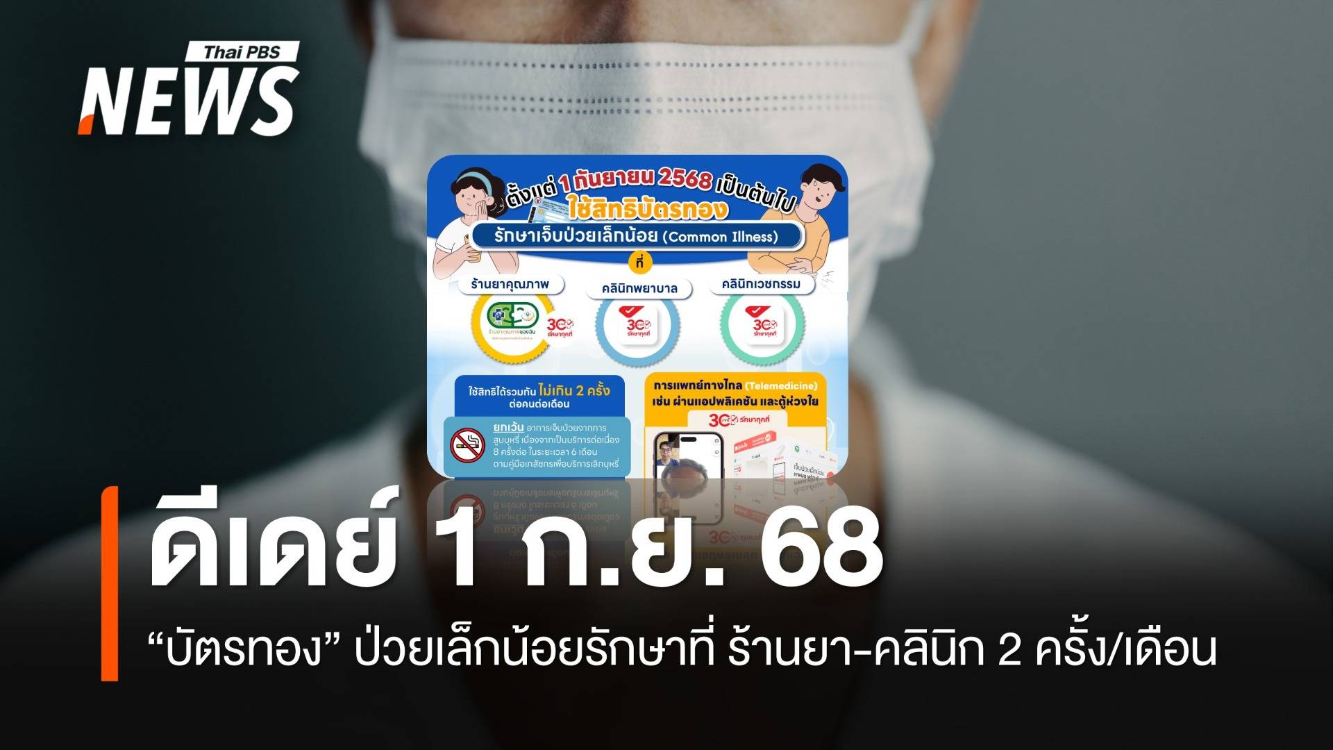 เริ่ม 1 ก.ย. 68 ใช้สิทธิ "บัตรทอง" รักษาป่วยเล็กน้อย ที่ร้านยา-คลินิก 2 ครั้ง/เดือน 
