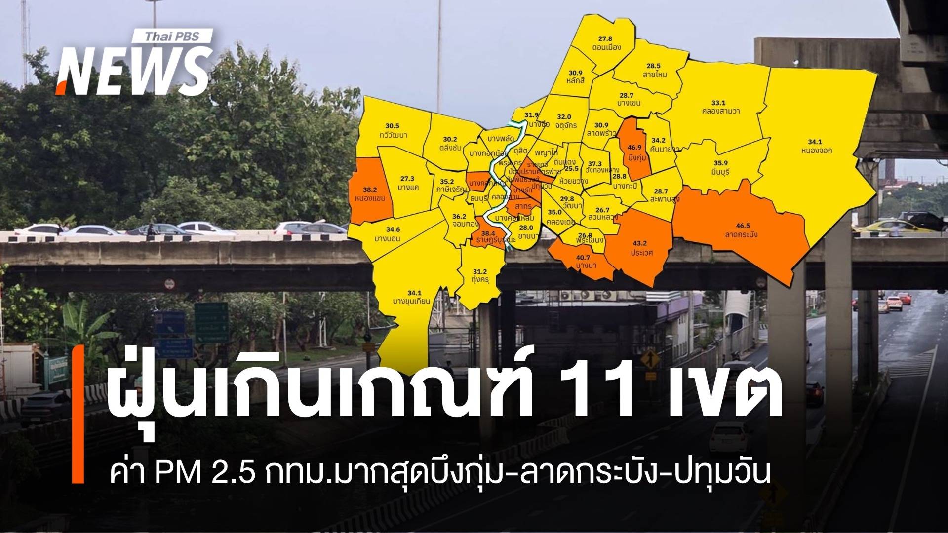 ฝุ่น PM 2.5 กทม.เกินเกณฑ์ 11 เขต มากสุดบึงกุ่ม-ลาดกระบัง