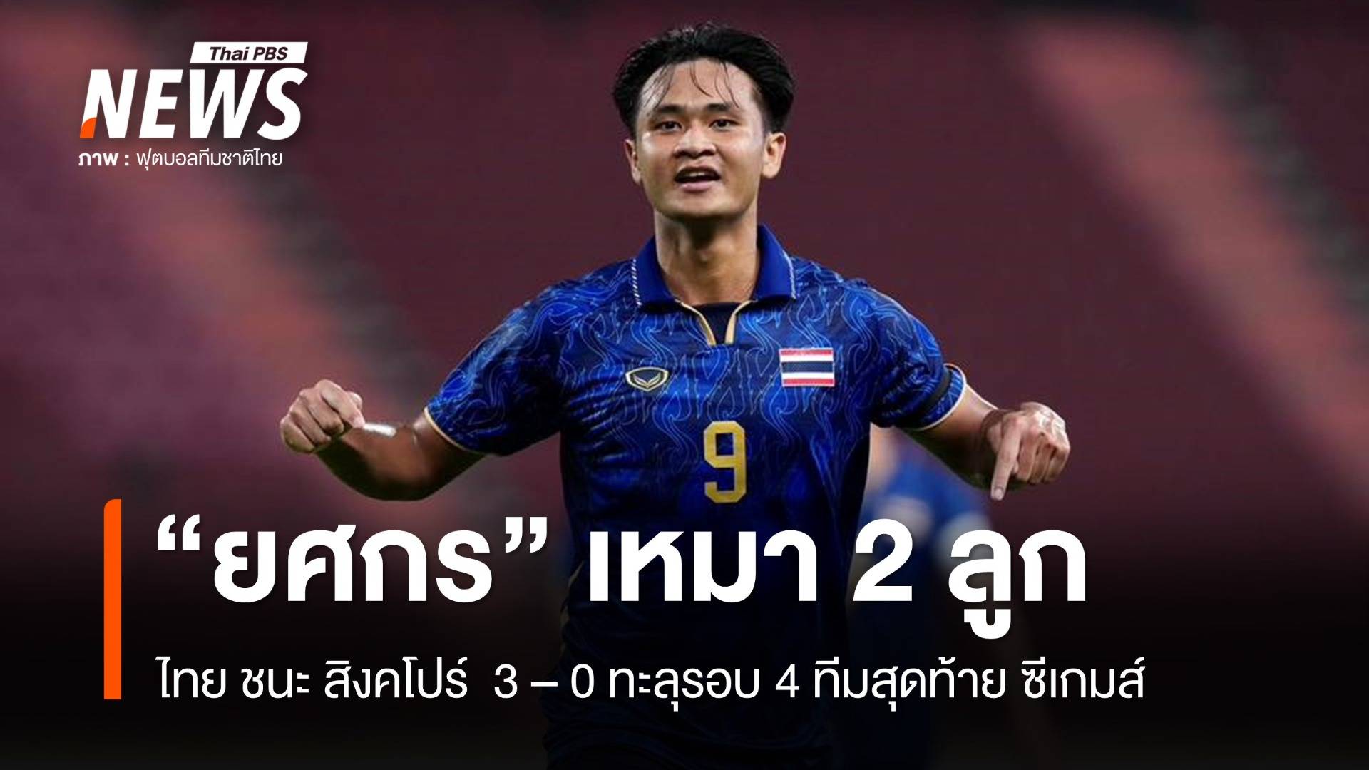 "ยศกร" เหมา 2 ลูก ไทย ชนะ สิงคโปร์ 3 - 0 ประตู ลิ่ว 4 ทีมสุดท้ายซีเกมส์