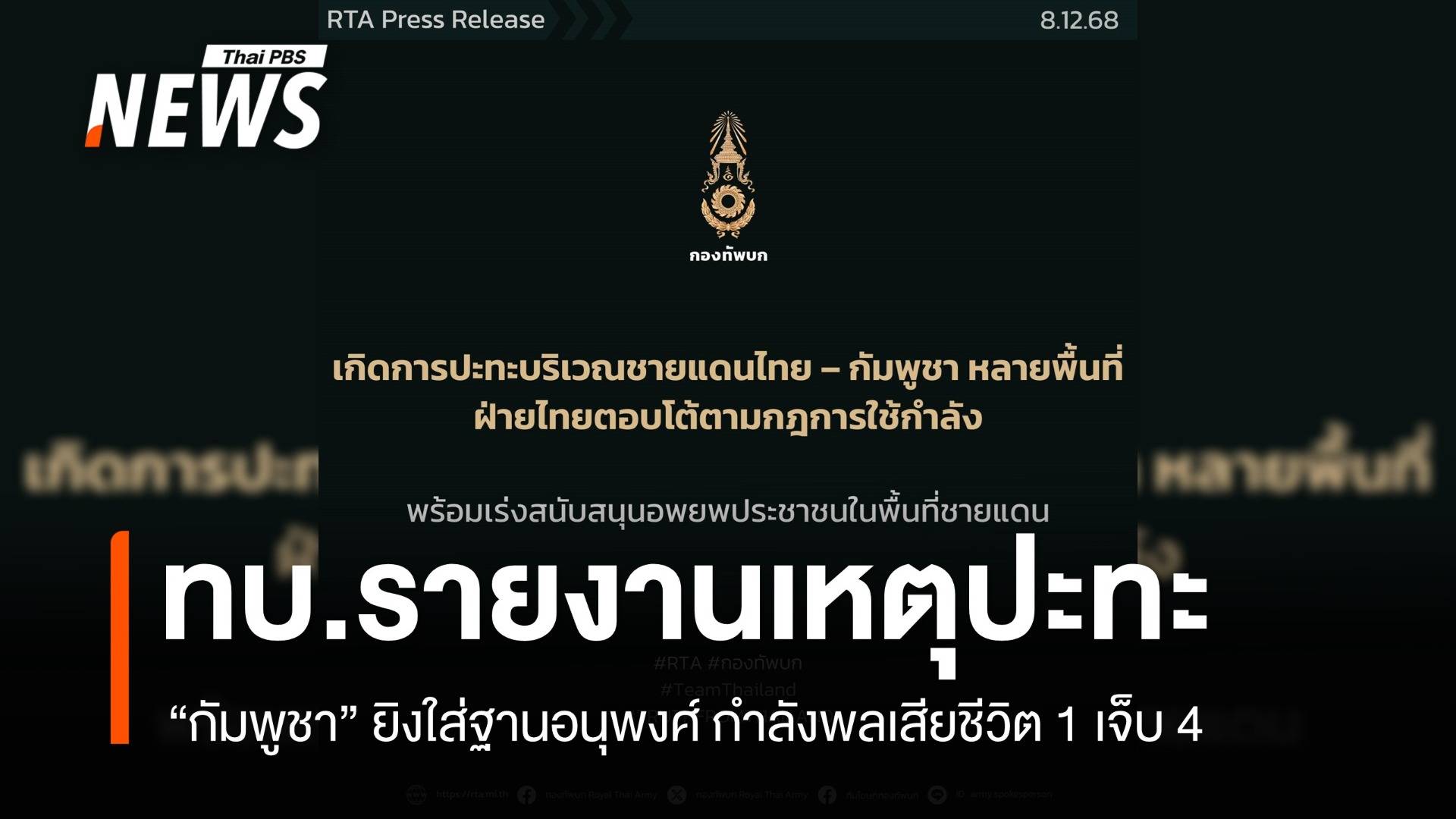 "กัมพูชา" ยิงใส่ฐานอนุพงศ์ กำลังพลเสียชีวิต 1 นาย เจ็บ 4 นาย 