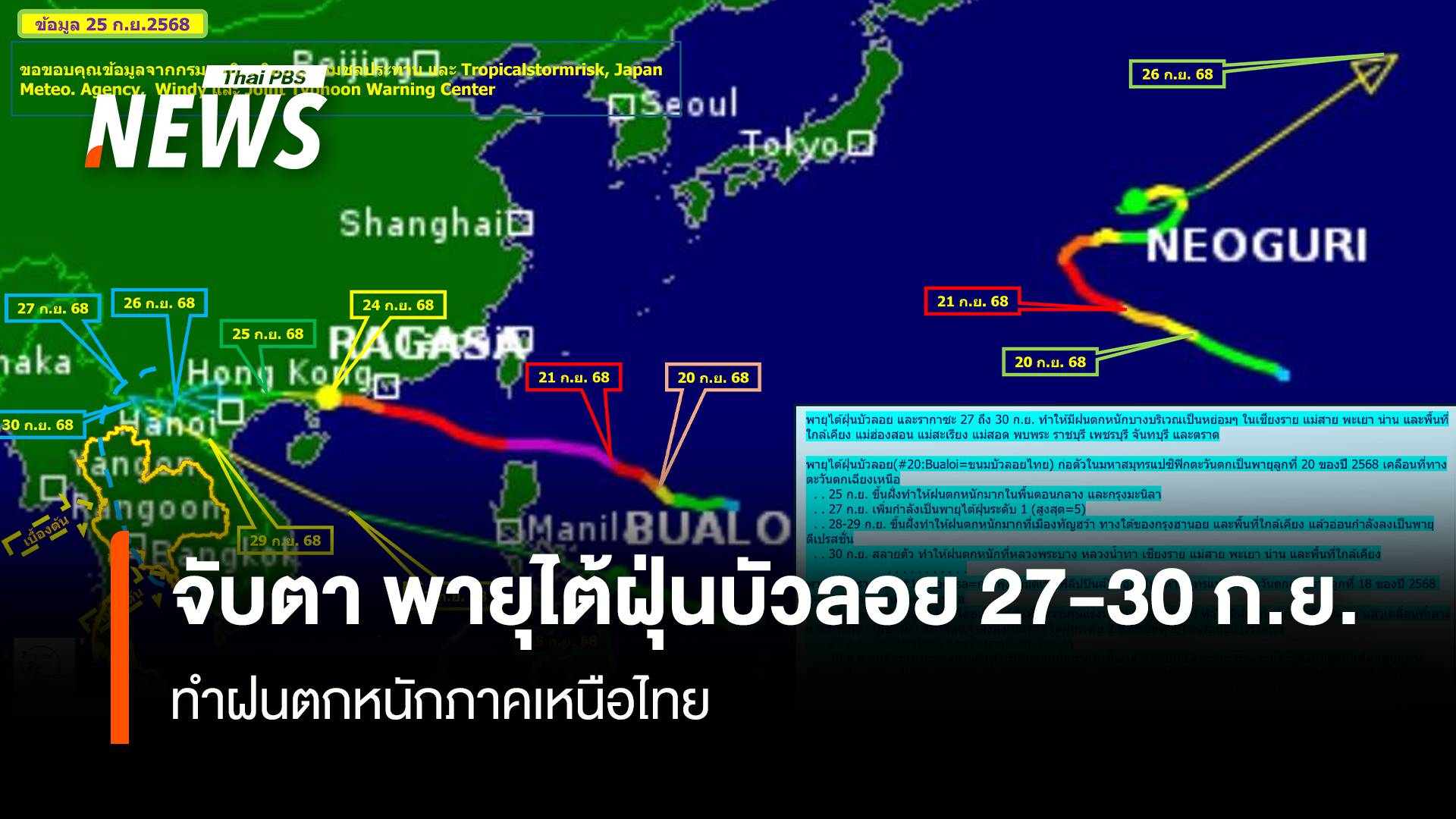 จับตา พายุไต้ฝุ่นบัวลอย 27-30 ก.ย.ทำฝนตกหนักภาคเหนือไทย