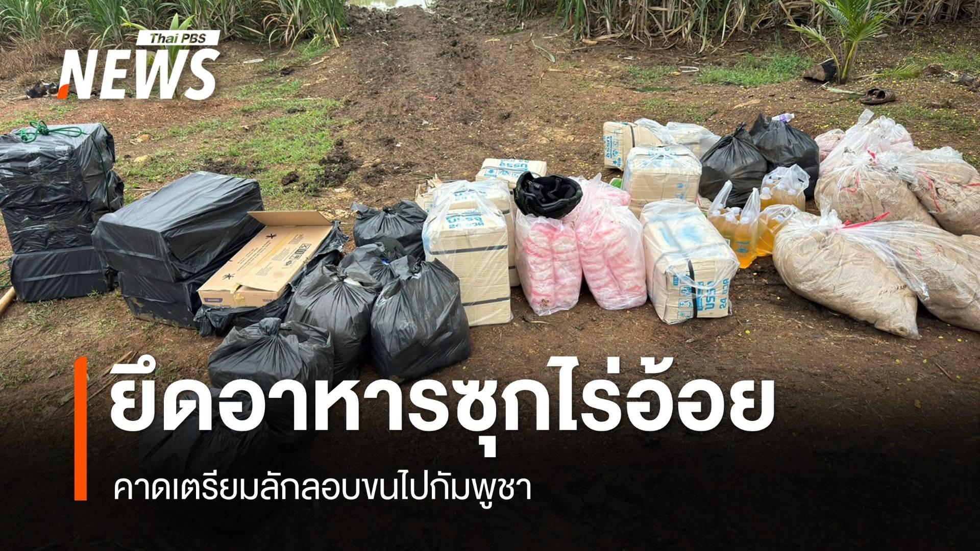 ยึดอาหารซุกไร่อ้อย จ.สระแก้ว คาดเตรียมลักลอบขนไปกัมพูชา