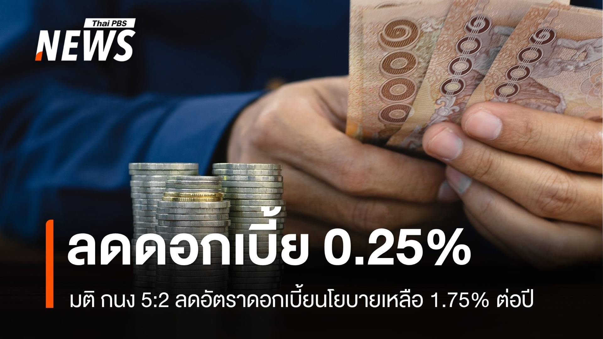 กนง.มีมติลดดอกเบี้ย 0.25% เหลือ 1.75% ต่อปี มีผลทันที