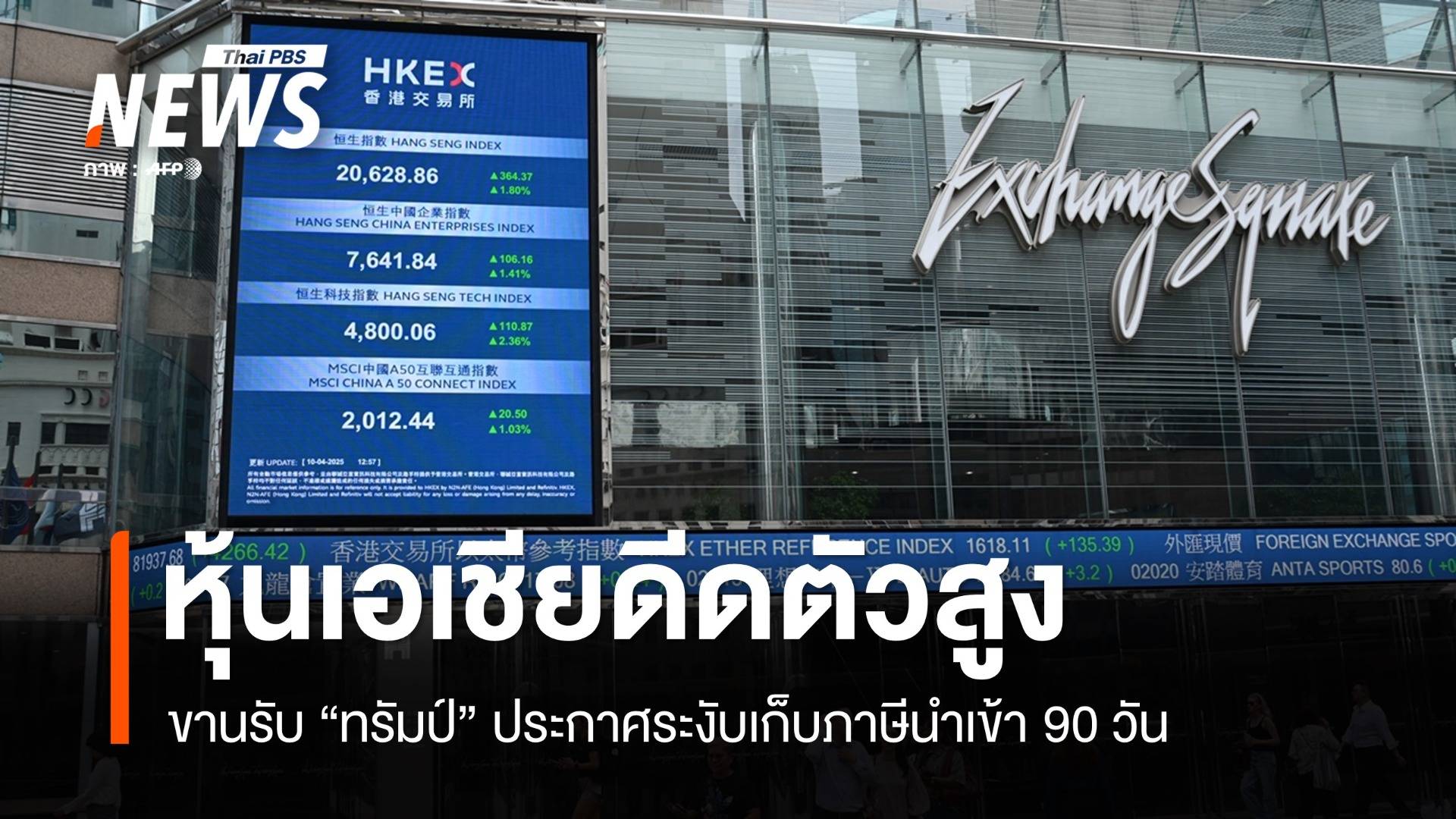 หุ้นเอเชียพุ่งขานรับ "ทรัมป์" ระงับเก็บภาษีนำเข้า 90 วัน