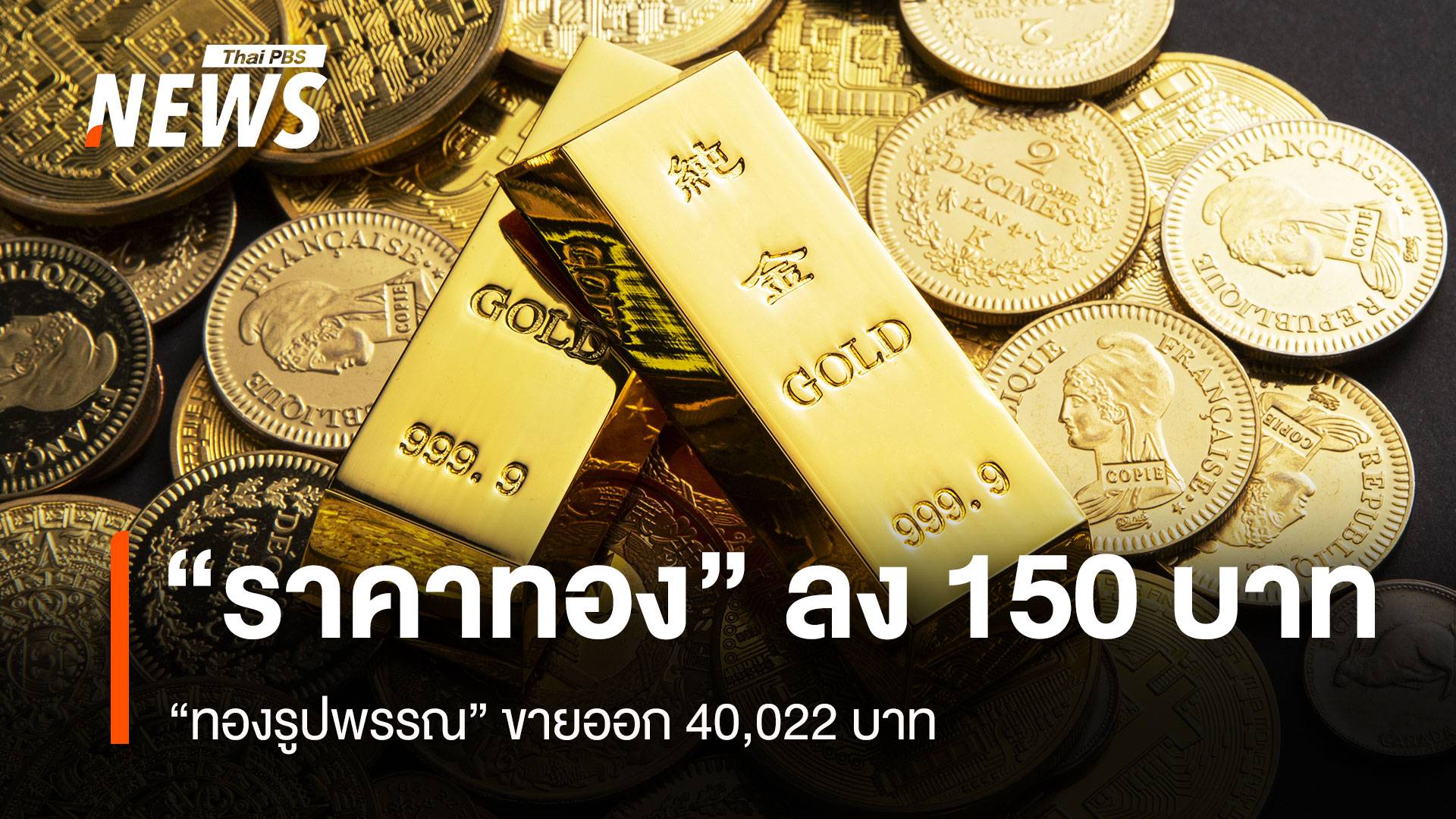 “ราคาทอง” ลง 150 บาท “ทองรูปพรรณ” ขายออก 40,022 บาท