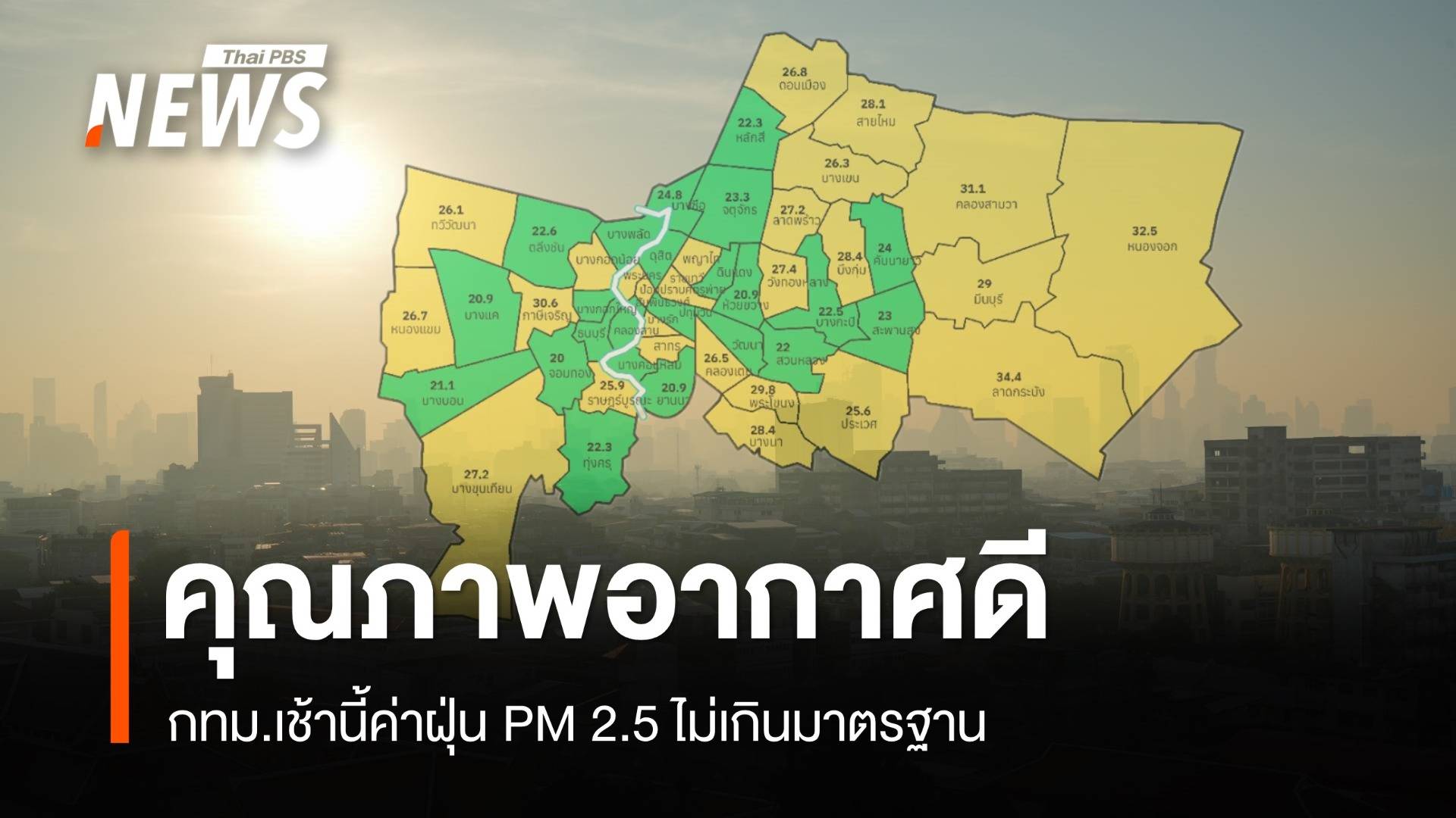 กทม.เช้านี้คุณภาพอากาศดี ค่าฝุ่น PM 2.5 ไม่เกินมาตรฐาน