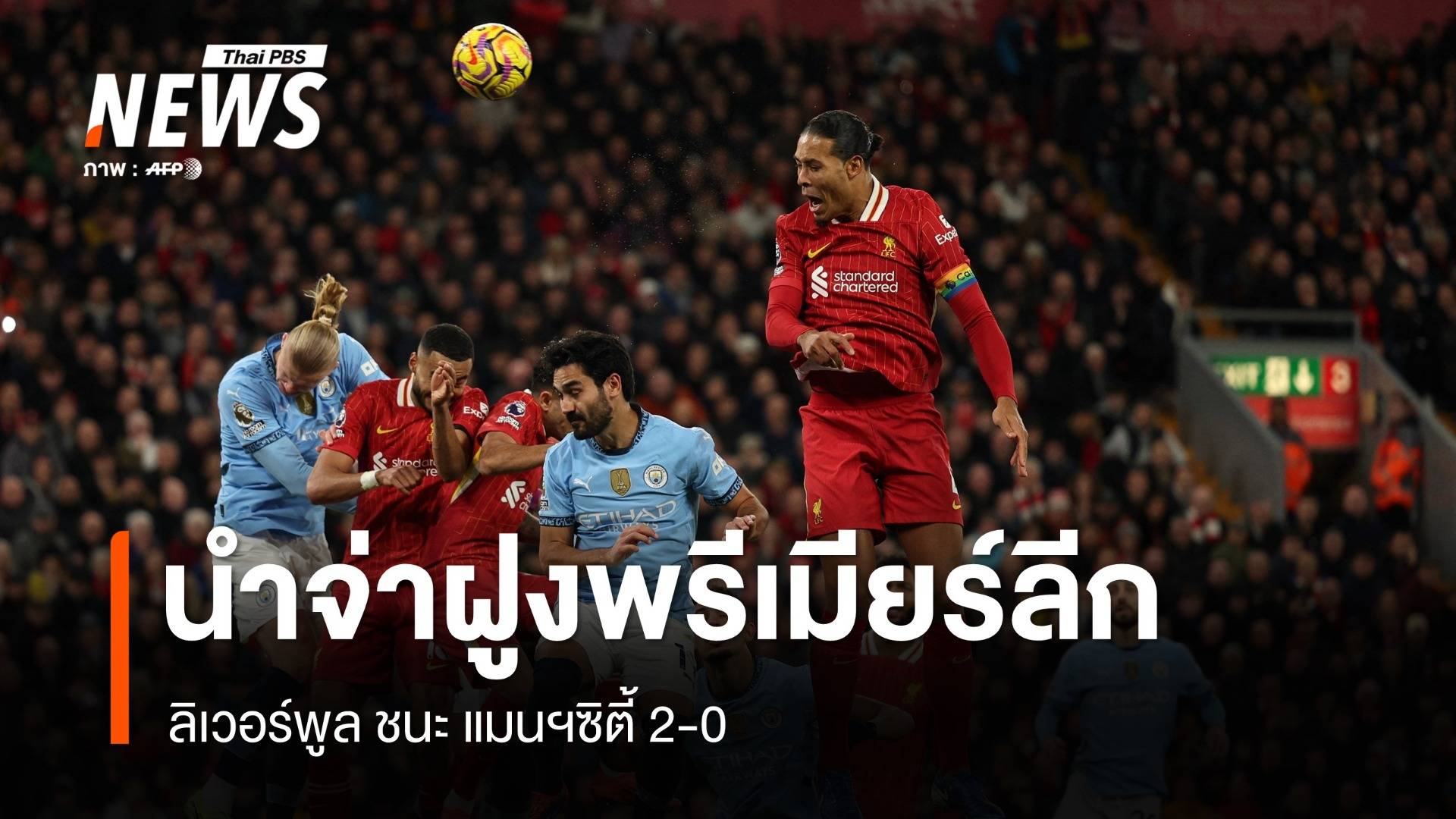 ลิเวอร์พูล ชนะ แมนฯซิตี้ 2-0 นำจ่าฝูงพรีเมียร์ลีก