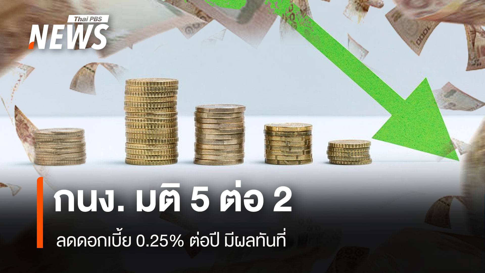 กนง. มติ 5 ต่อ 2 ลดดอกเบี้ย 0.25% มีผลทันที