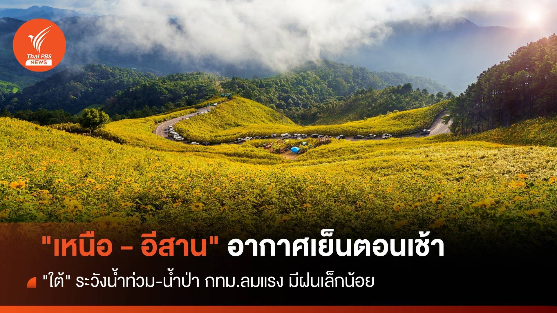 สภาพอากาศวันนี้ "เหนือ - อีสาน" อากาศเย็นตอนเช้า "ใต้" ระวังน้ำท่วม กทม.ลมแรง มีฝนเล็กน้อย