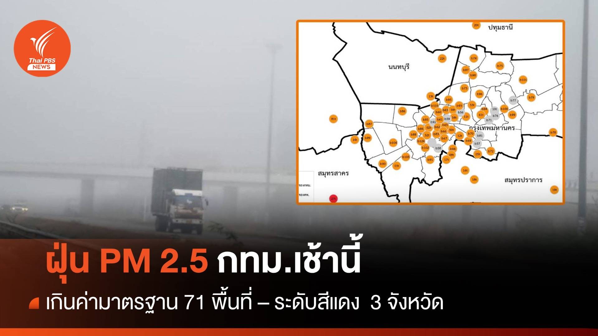 ฝุ่น PM 2.5 กทม.พุ่งเกินค่ามาตรฐาน 71 พท. ระดับสีแดง 3 จว.