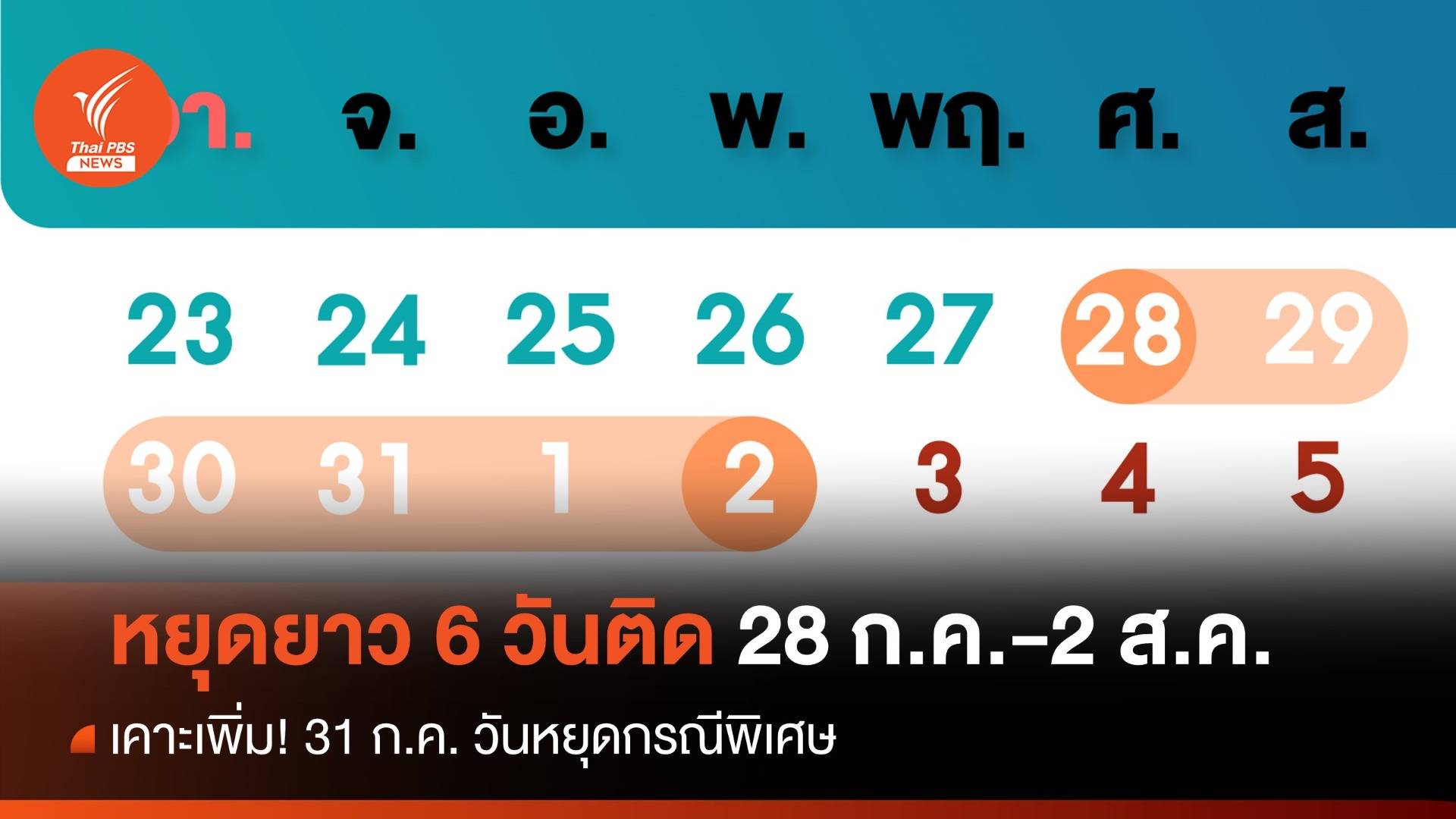 เคาะเพิ่ม! 31 ก.ค.66 วันหยุดกรณีพิเศษ ทำให้หยุดยาว 6 วันติด 28 ก.ค.-2 ส.ค.