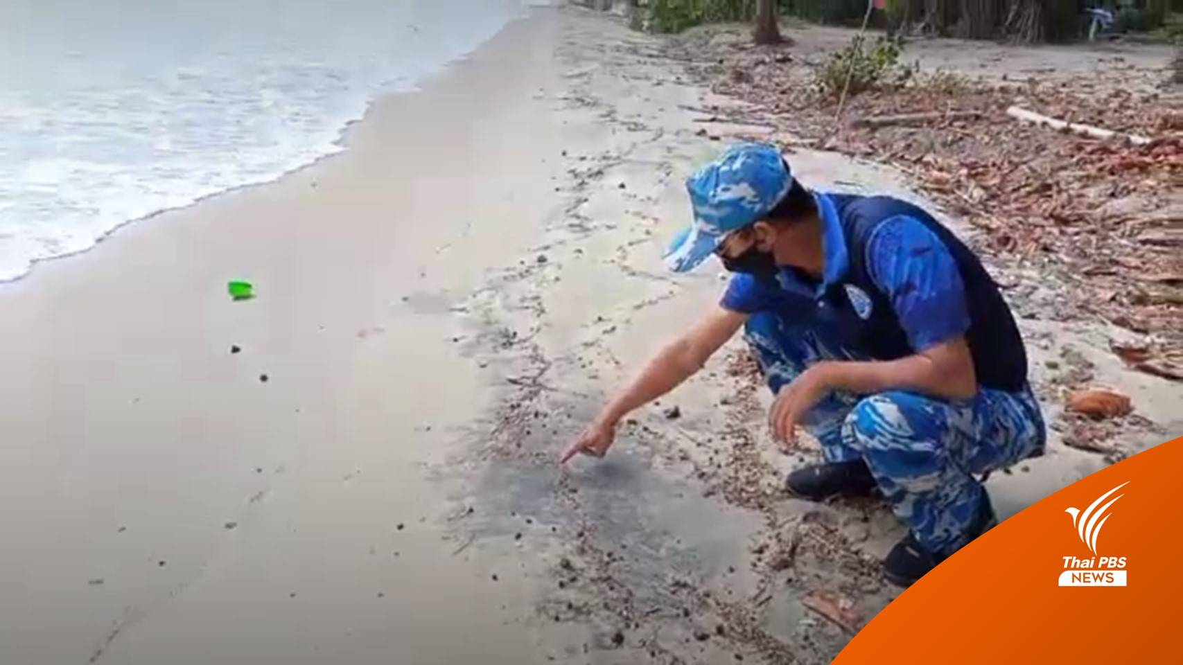 พบ "ผงสีดำ-ก้อนน้ำมัน" โผล่อีกที่หาดแม่รำพึง 