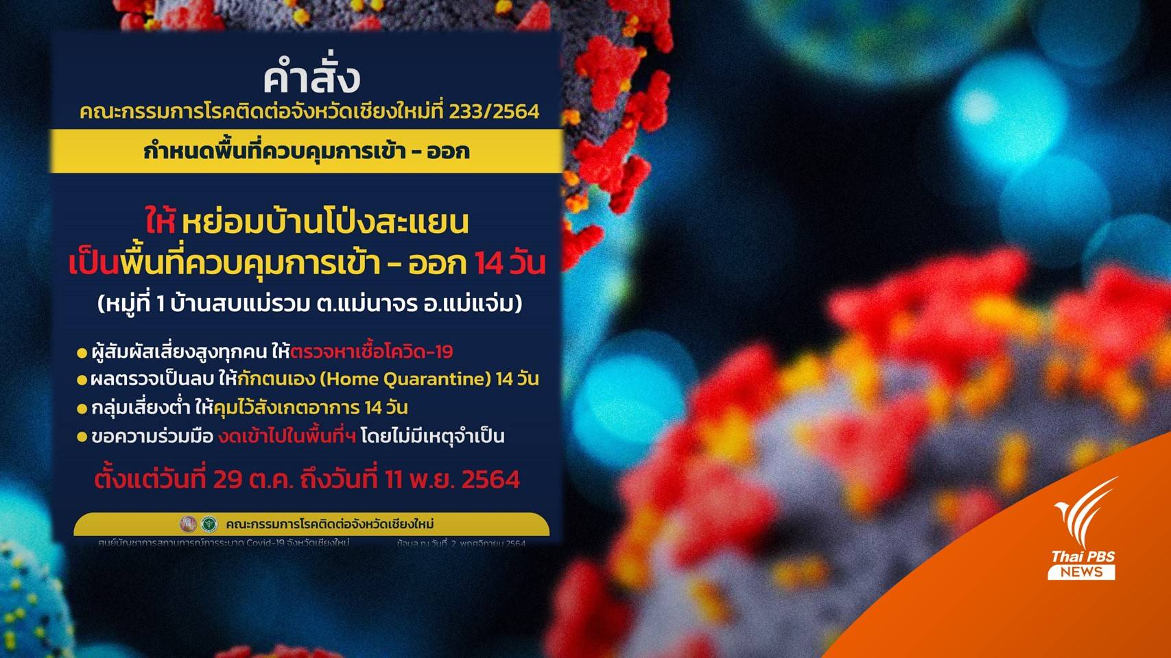 เชียงใหม่ คุมเข้มเข้า-ออก "หมู่ 1 บ้านสบแม่รวม" หลังป่วยโควิดเพิ่ม