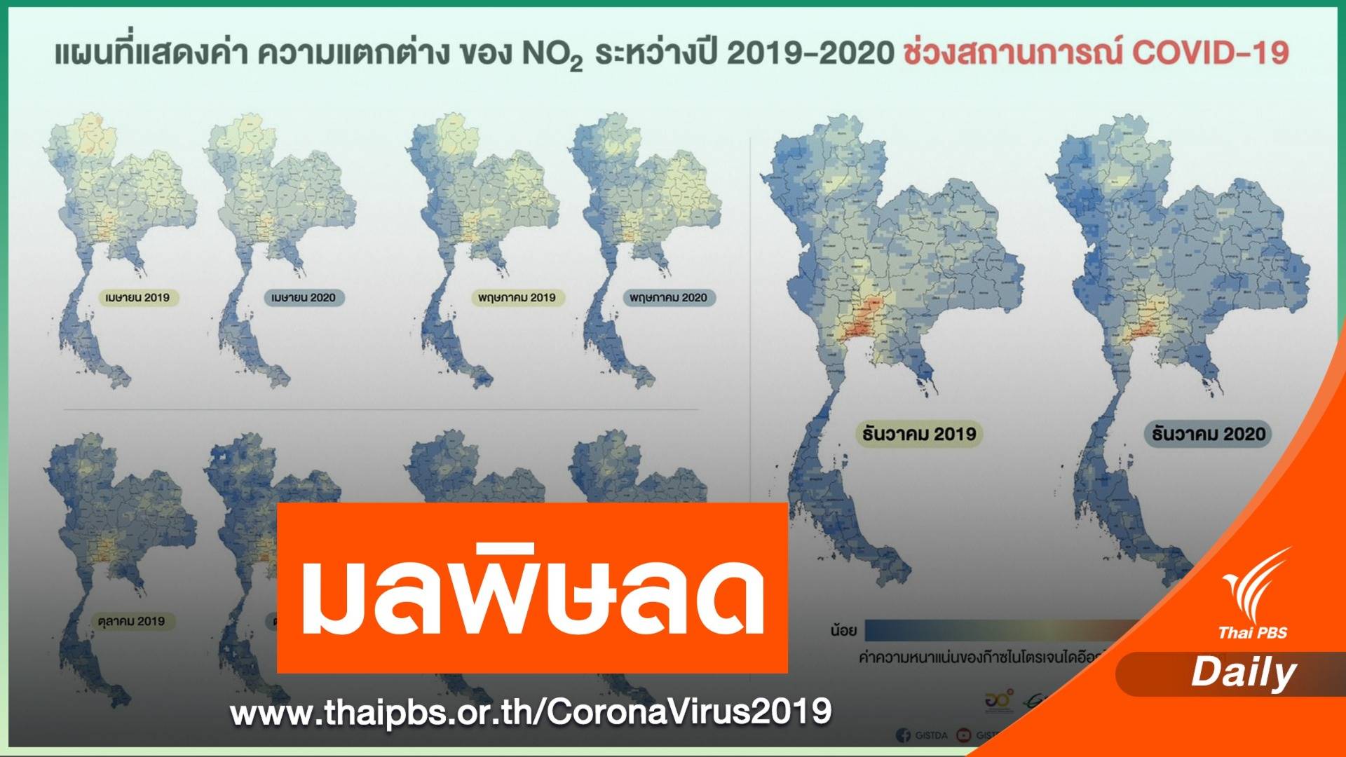 ภาพถ่ายดาวเทียม "ล็อกดาวน์" COVID-19 มลพิษไทยลด