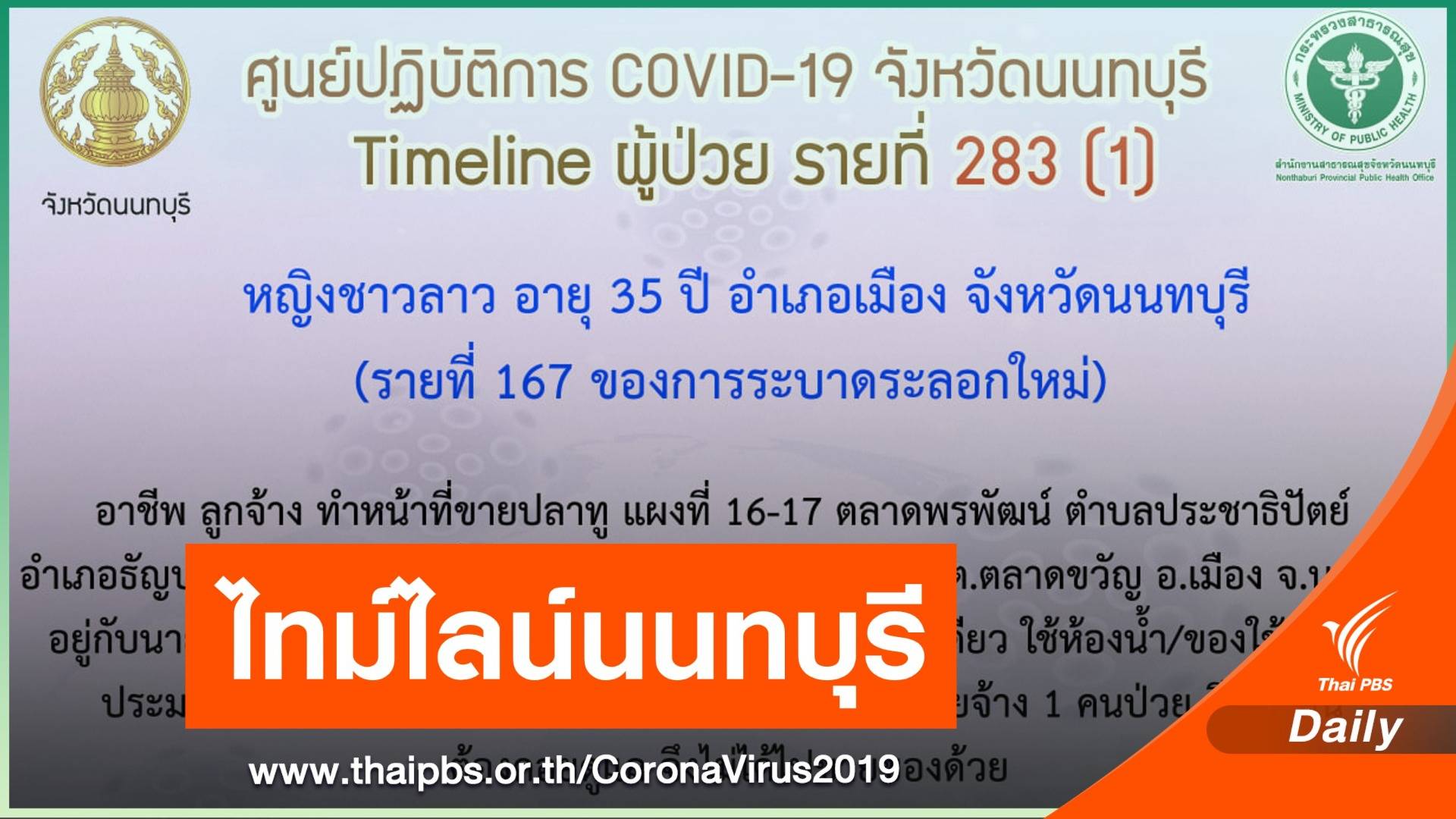 นนทบุรี เปิดไทม์ไลน์ 1 คน โยงคลัสเตอร์ตลาดพรพัฒน์