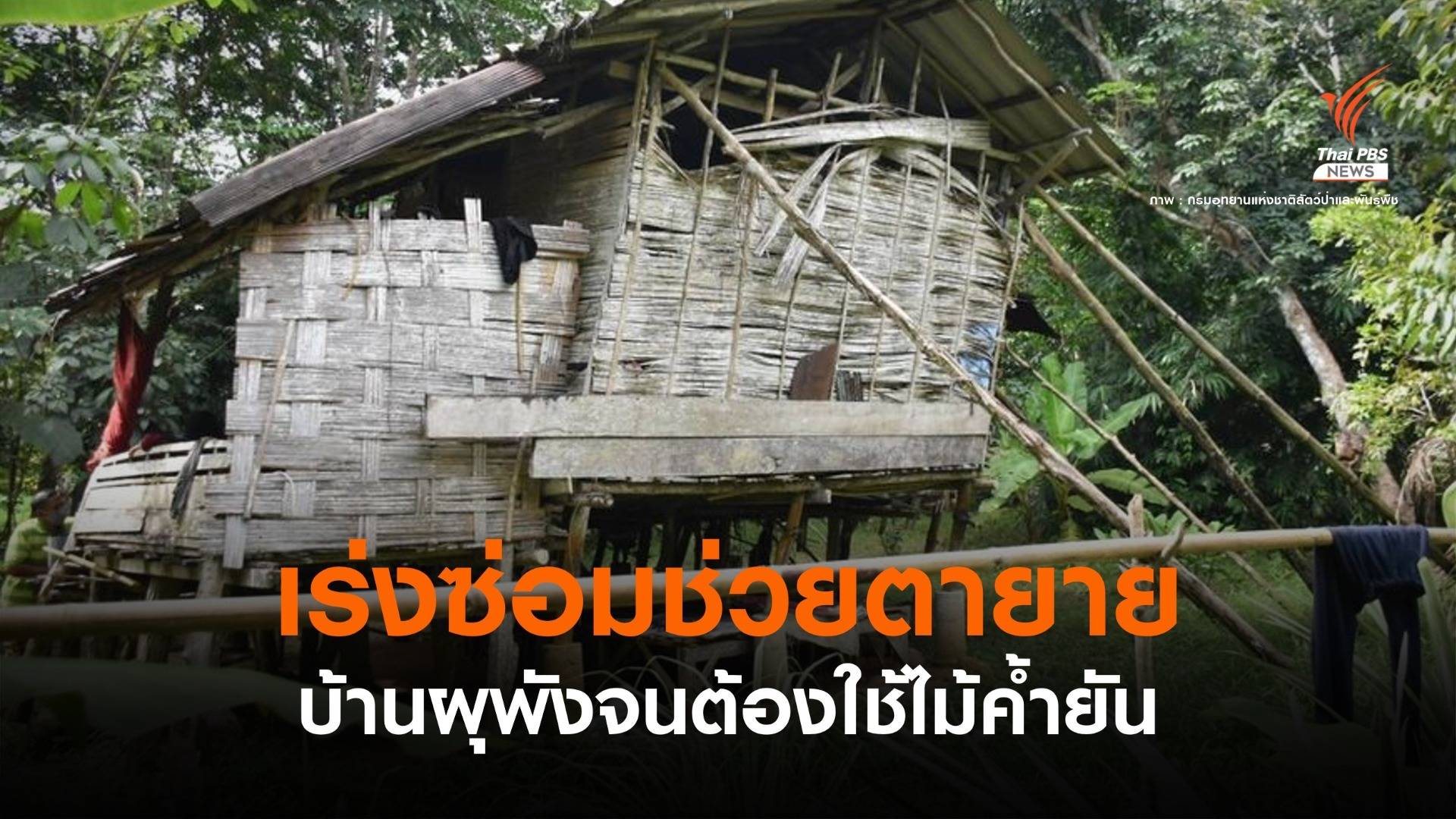 อุทยานฯ ซ่อมบ้าน "ตา-ยาย" พังจนใช้ไม้คำยันรอบบ้าน