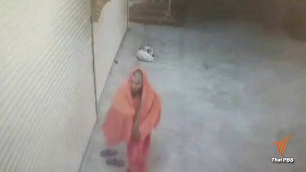 วงจรปิดจับภาพ ชายห่มจีวรอำพรางตัวเข้าวัดงัดตู้บริจาค