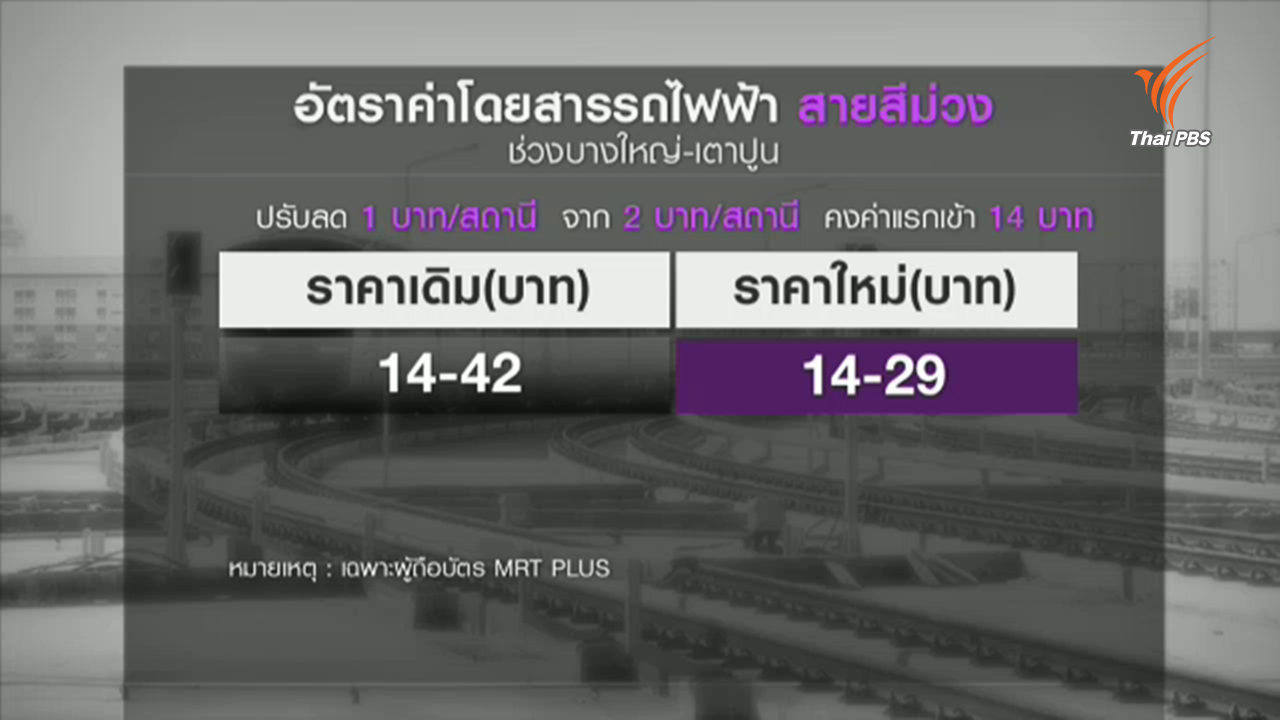 ลดราคารถไฟฟ้าสายสีม่วง สถานีละ 1 บาท ดึงคนใช้เพิ่ม นั่งตลอดสายเหลือ 29 บ.