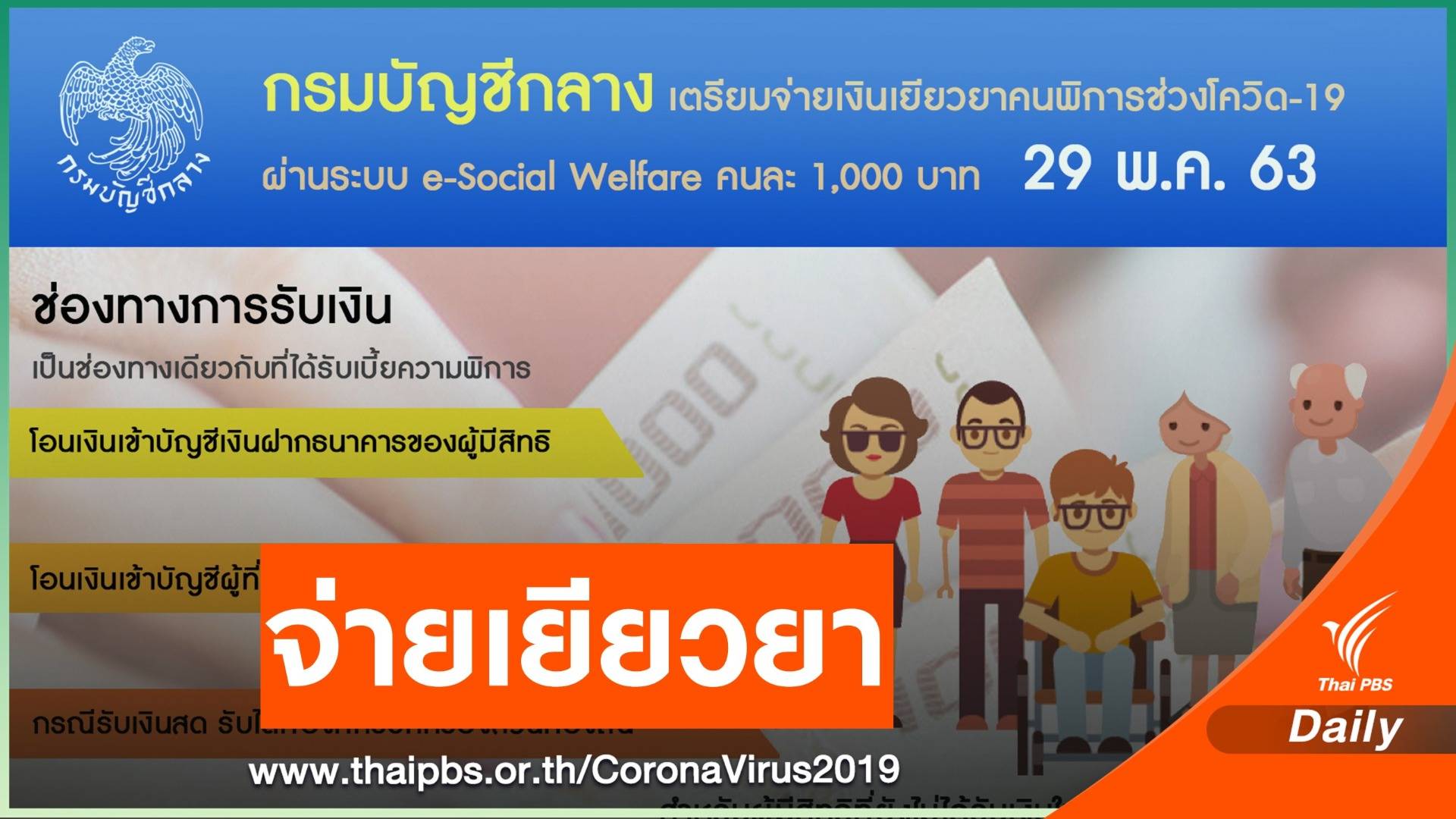 กรมบัญชีกลาง เตรียมจ่ายเงินเยียวยาคนพิการ 29 พ.ค.นี้
