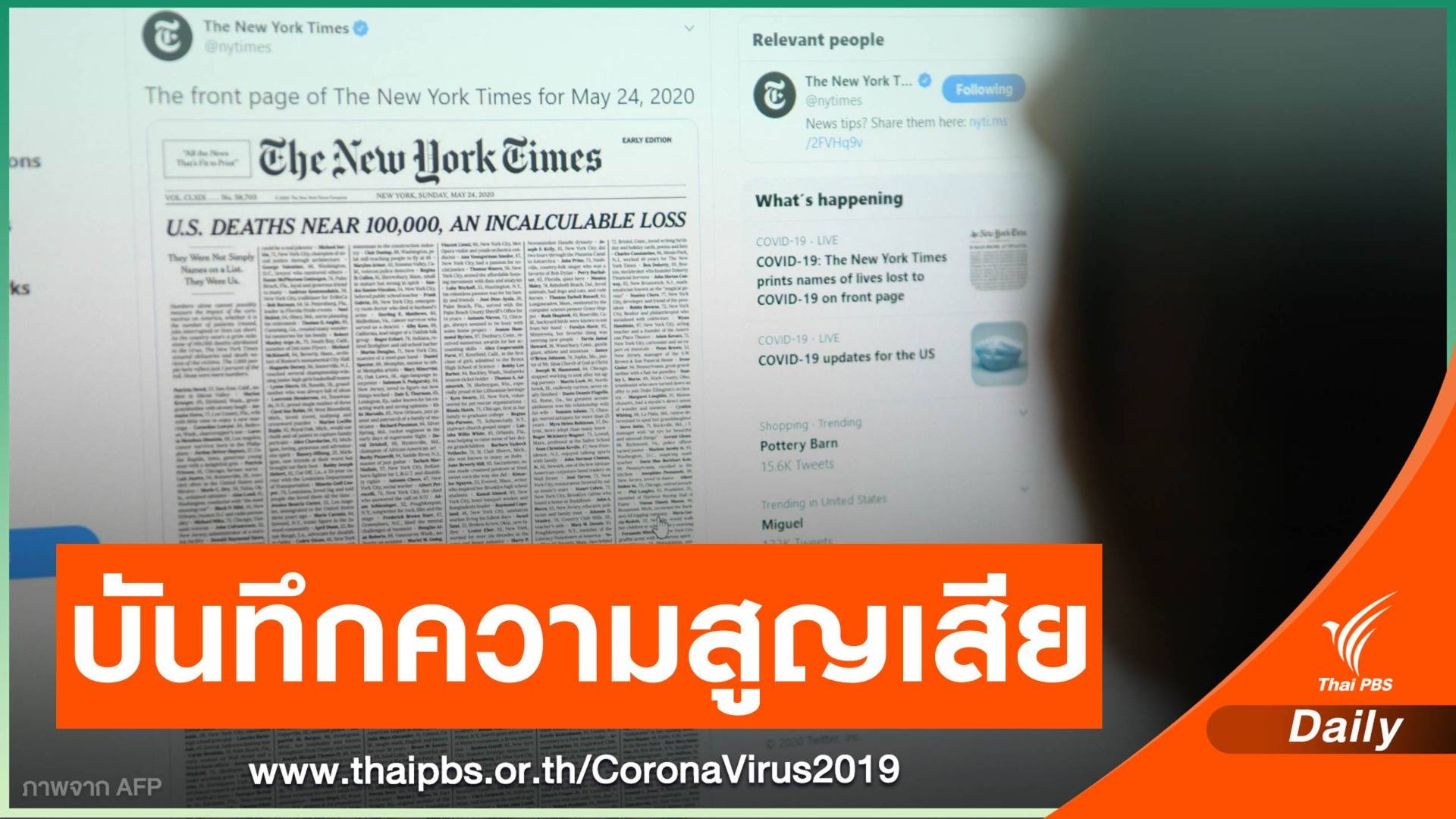 หน้า 1 "New York Times" ปกคลุมด้วยชื่อผู้เสียชีวิตจาก COVID-19