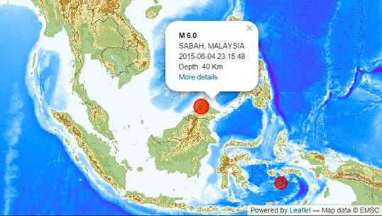 แผ่นดินไหวขนาด 6 ทางตะวันตกของรัฐซาบาห์ มาเลเซีย
