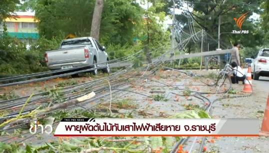 พายุพัดต้นไม้ทับเสาไฟฟ้าเสียหาย จ.ราชบุรี