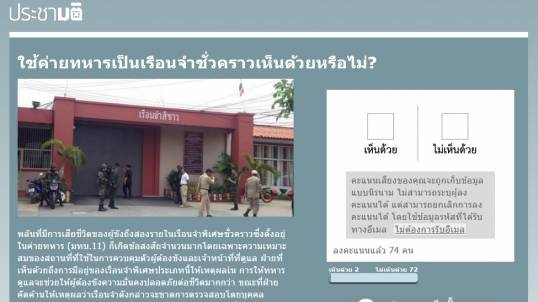 เว็บไซต์ประชามติเปิดโหวต “ใช้ค่ายทหารเป็นเรือนจำชั่วคราวเห็นด้วยหรือไม่ ?”
