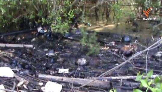 คราบน้ำมันกระจายตัวเข้าพื้นที่ป่าชายเลน จ.สมุทรสาคร