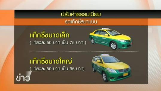 ก.คมนาคม เตรียมปรับค่าธรรมเนียมแท็กซี่สนามบินเพิ่ม 25-45 บาท เริ่ม ม.ค.59