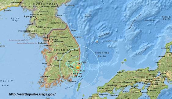 แผ่นดินไหวที่เกาหลีใต้ ขนาด 5.4 จุดศูนย์กลางเมืองคยองจู ห่างโซล 371 กม.
