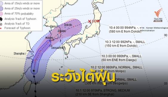 เตือนระวังพายุเคลื่อนเข้าเกาะเชจู เกาหลีใต้ พรุ่งนี้ 