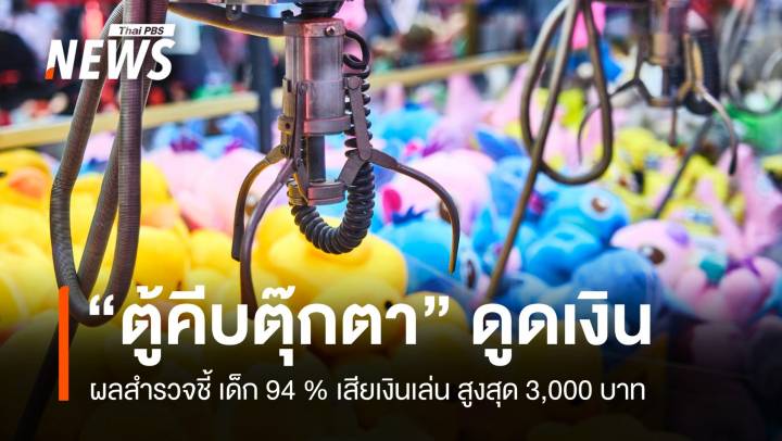 ผลสำรวจชี้เด็ก 94% เสียเงินเล่นตู้คีบตุ๊กตา มท.ชี้เข้าข่ายการพนัน