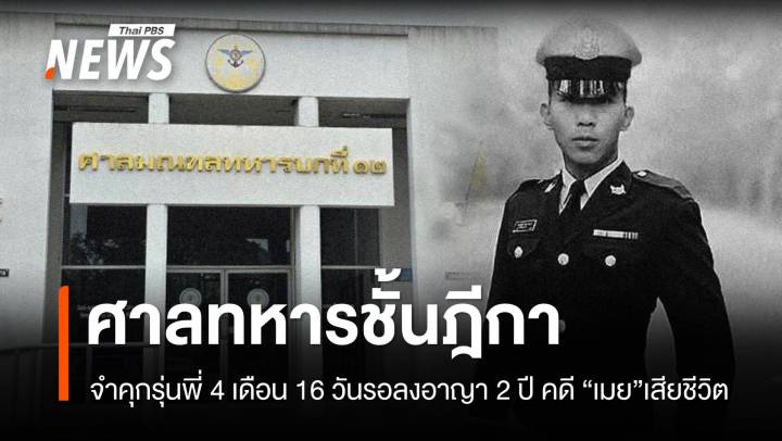 ศาลทหารชั้นศาลฎีกาสั่งรุ่นพี่เตรียมทหาร จำคุก 4 เดือน 16 วัน รอลงอาญา 2 ปี คดี "เมย" ภคพงศ์ เสียชีวิต 