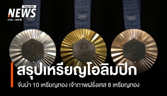 สรุปเหรียญโอลิมปิก 2024 วันที่ 1 ส.ค.67 จีนนำ 10 เหรียญทอง