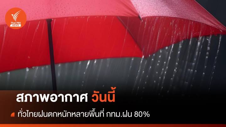 สภาพอากาศวันนี้ ทั่วไทยฝนตกหนักหลายพื้นที่ กทม.ฝน 80%