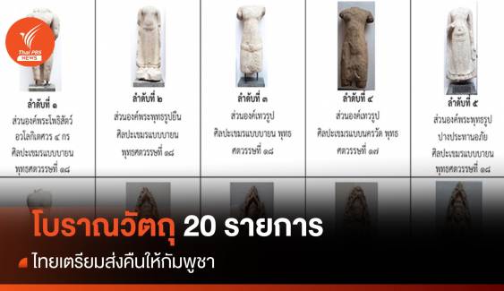 เปิดโบราณวัตถุ 20 รายการ ไทยเตรียมส่งคืนให้กัมพูชา