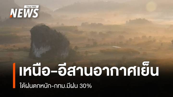 สภาพอากาศวันนี้ เหนือ-อีสานอากาศเย็นมีหมอกตอนเช้า ใต้ฝนหนัก-กทม.มีฝน 30%