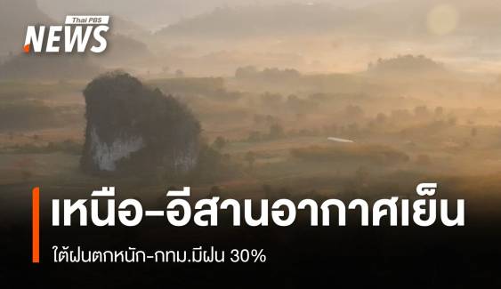 สภาพอากาศวันนี้ เหนือ-อีสานอากาศเย็นมีหมอกตอนเช้า ใต้ฝนหนัก-กทม.มีฝน 30%