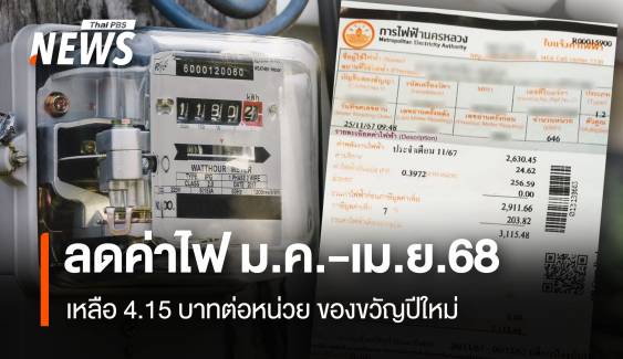 ของขวัญปีใหม่! ลดค่าไฟเหลือ 4.15 บาทต่อหน่วย 4 งวดปี 68 