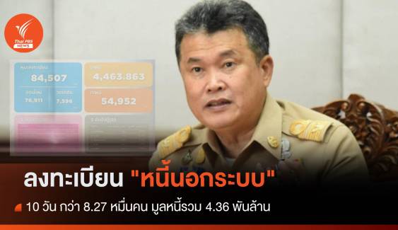 สัปดาห์ที่ 2 ลงทะเบียน "หนี้นอกระบบ" กว่า 8.27 หมื่นคน มูลหนี้รวม 4.36 พันล้าน  