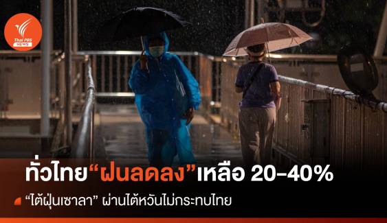 สภาพอากาศวันนี้ ทั่วไทยฝนลดเหลือ 20-40 % “ไต้ฝุ่นเซาลา” ผ่านไต้หวันไม่กระทบไทย