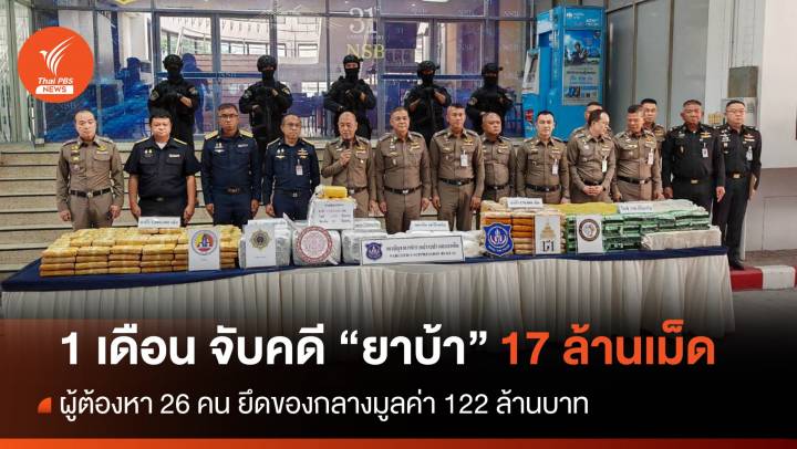 1 เดือน ตำรวจ ปส.จับคดี "ยาบ้า" 17 ล้านเม็ด มูลค่า 122 ล้านบาท