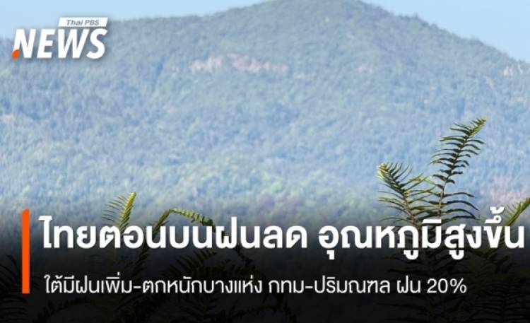 สภาพอากาศวันนี้ ไทยตอนบนฝนลด อุณหภูมิสูงขึ้น ใต้ฝนเพิ่ม ตกหนักบางแห่ง