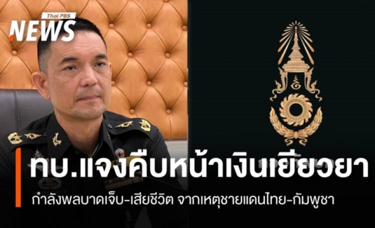 ทบ.แจงคืบหน้าเงินเยียวยา กำลังพลบาดเจ็บ-เสียชีวิต จากสถานการณ์ชายแดนไทย-กัมพูชา